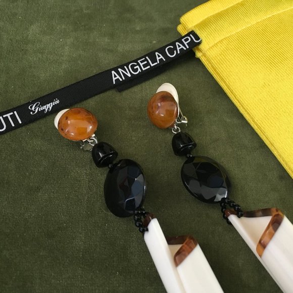 Angela Caputi Ivory Resin Dangle Clip Earrings - Picture 7 of 8